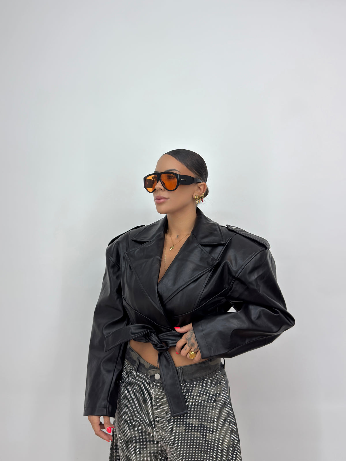 CHAQUETA PREMIUM ECO PIEL CROPPED JADE