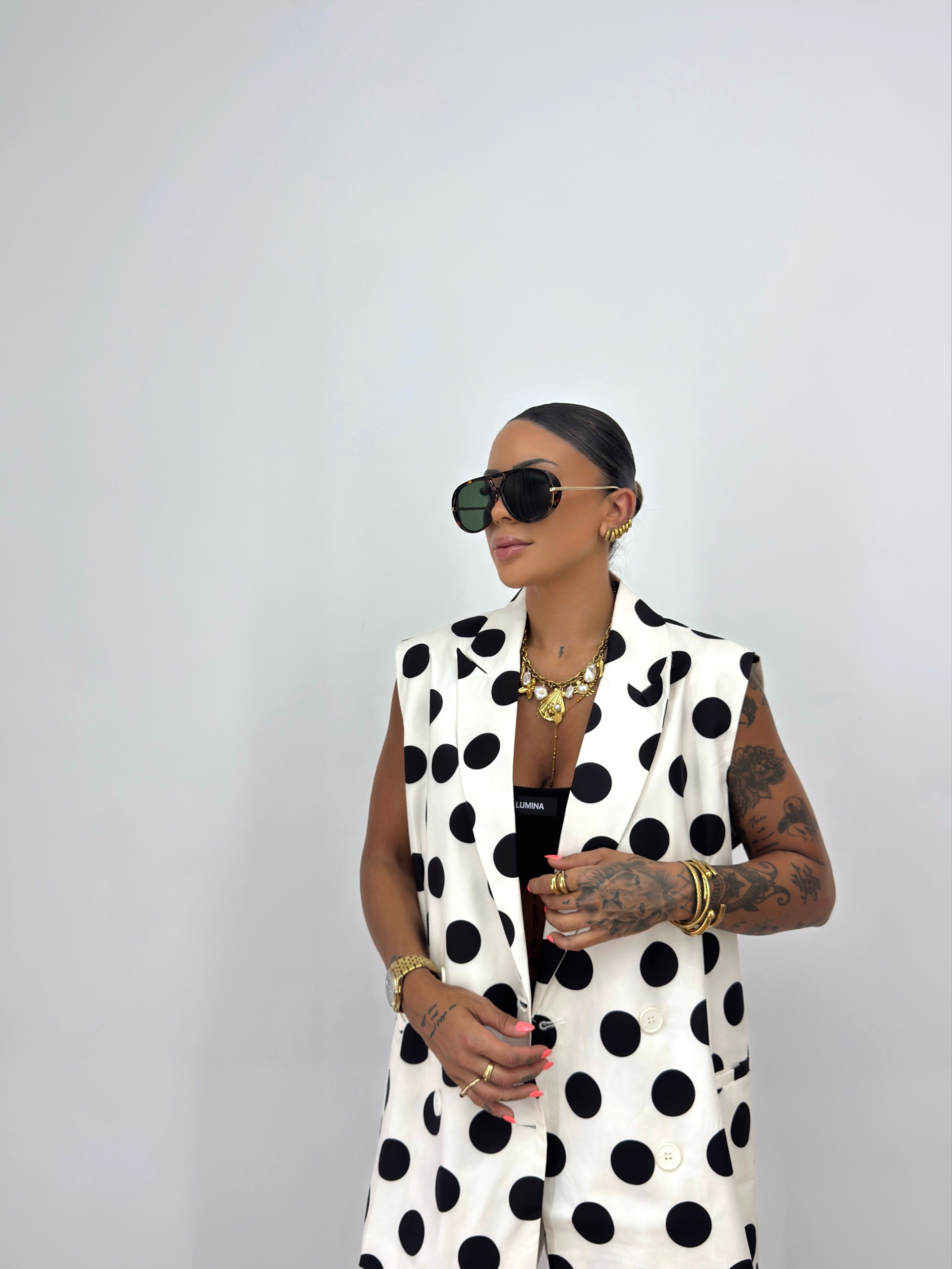 CHALECO OVER PREMIUM TRAJE POLKA DOTS