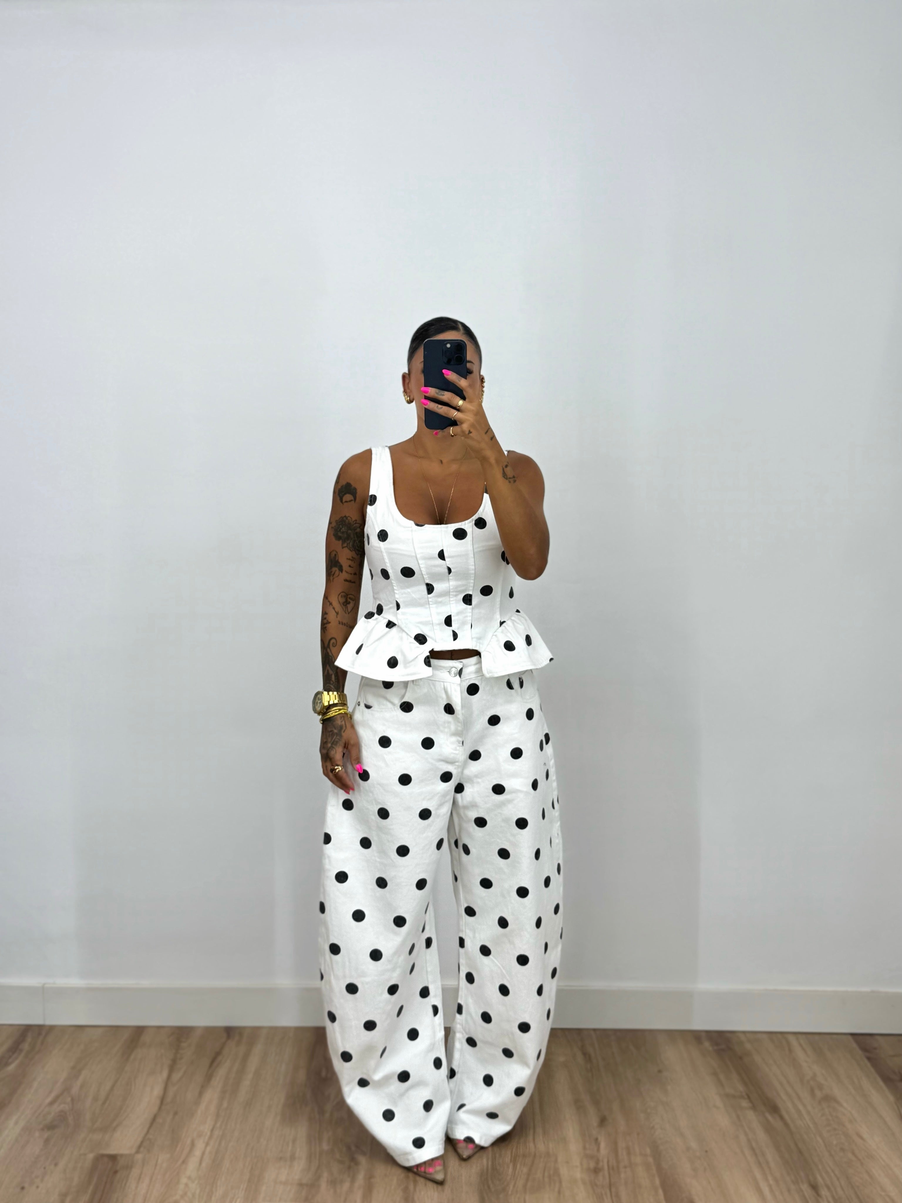 TOP PREMIUM DEMIM POLKA DOTS