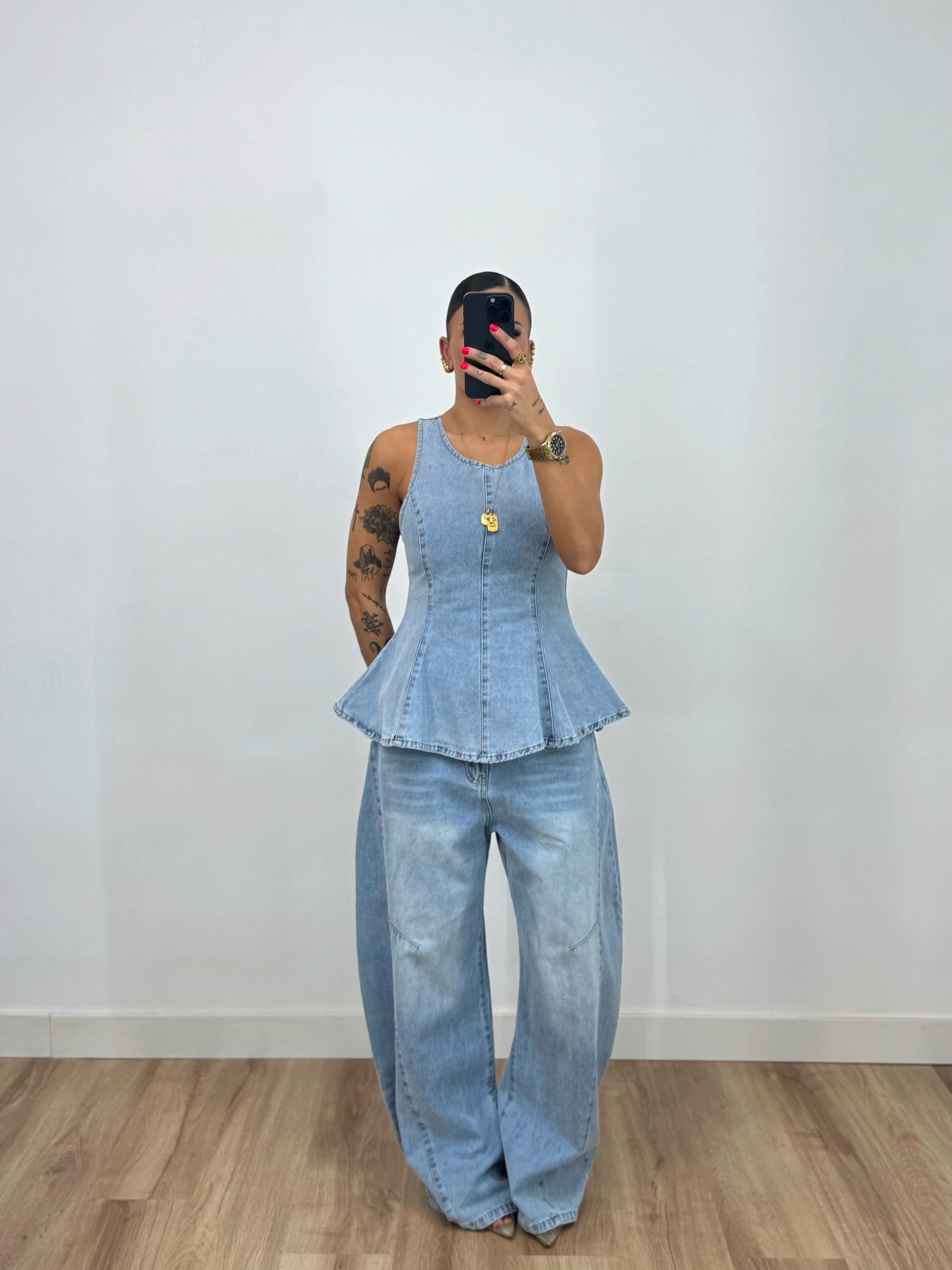 CONJUNTO PREMIUM DENIM PEPLUM