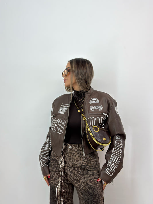 BIKER CROPPED PREMIUM FLORA CHOCO