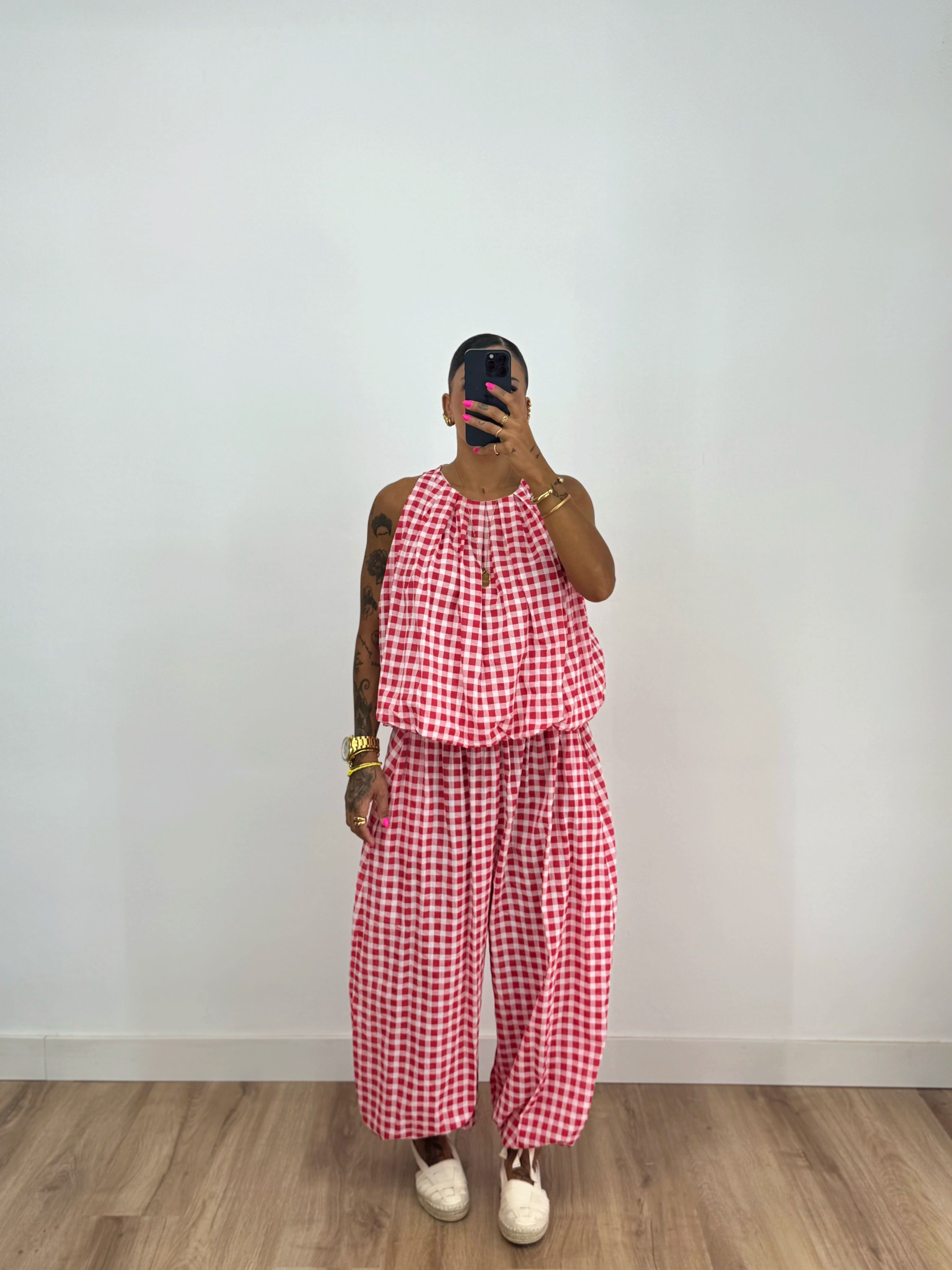 PANTALÓN BALLOON VICHY RED