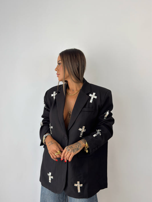 BLAZER OVER PREMIUM DIAMOND CROSS BLACK