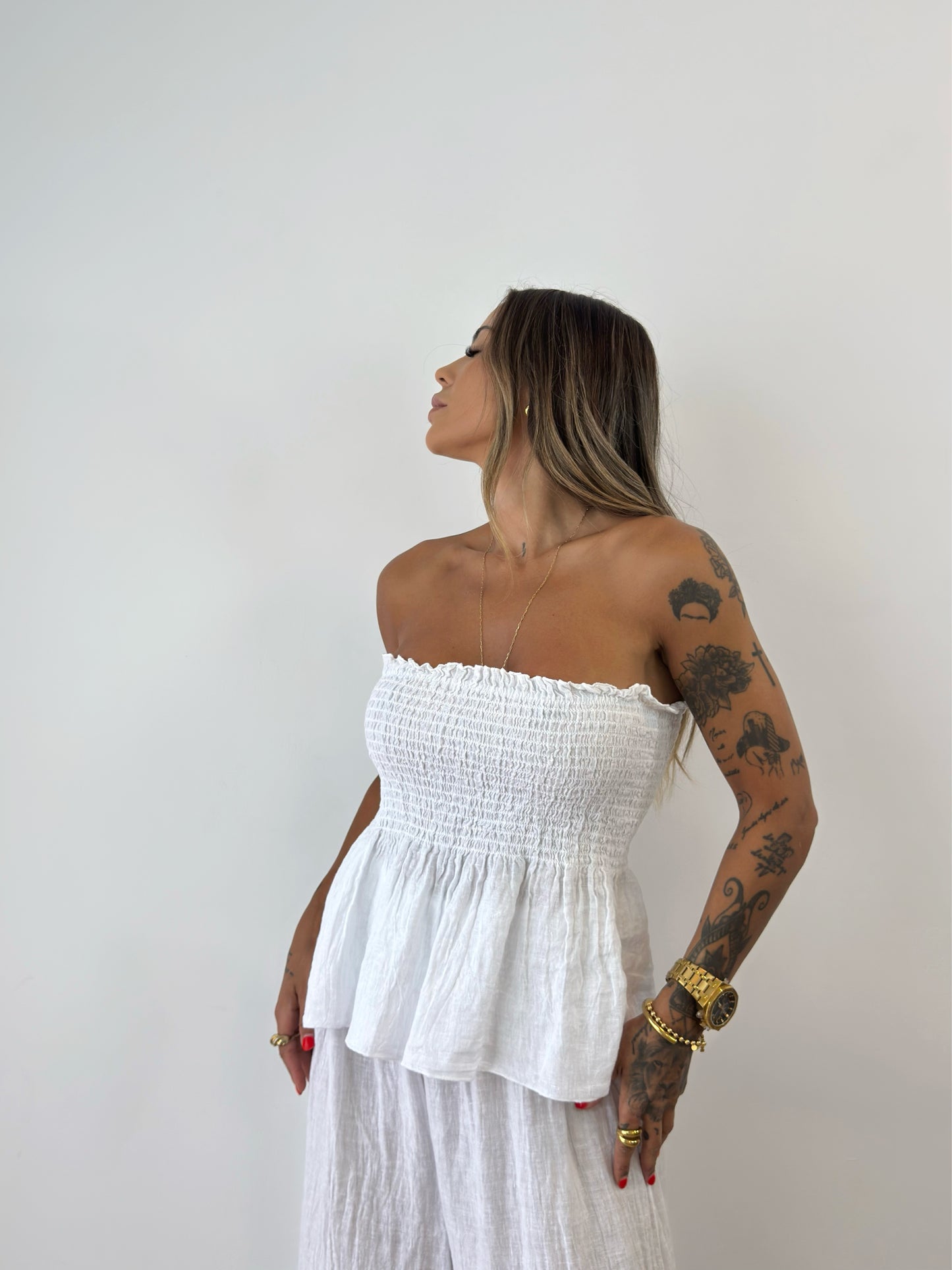 TOP PREMIUM PURO LINO PEPLUM