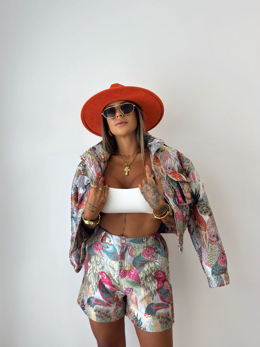 SHORT PREMIUM BORDADO FLAMINGO