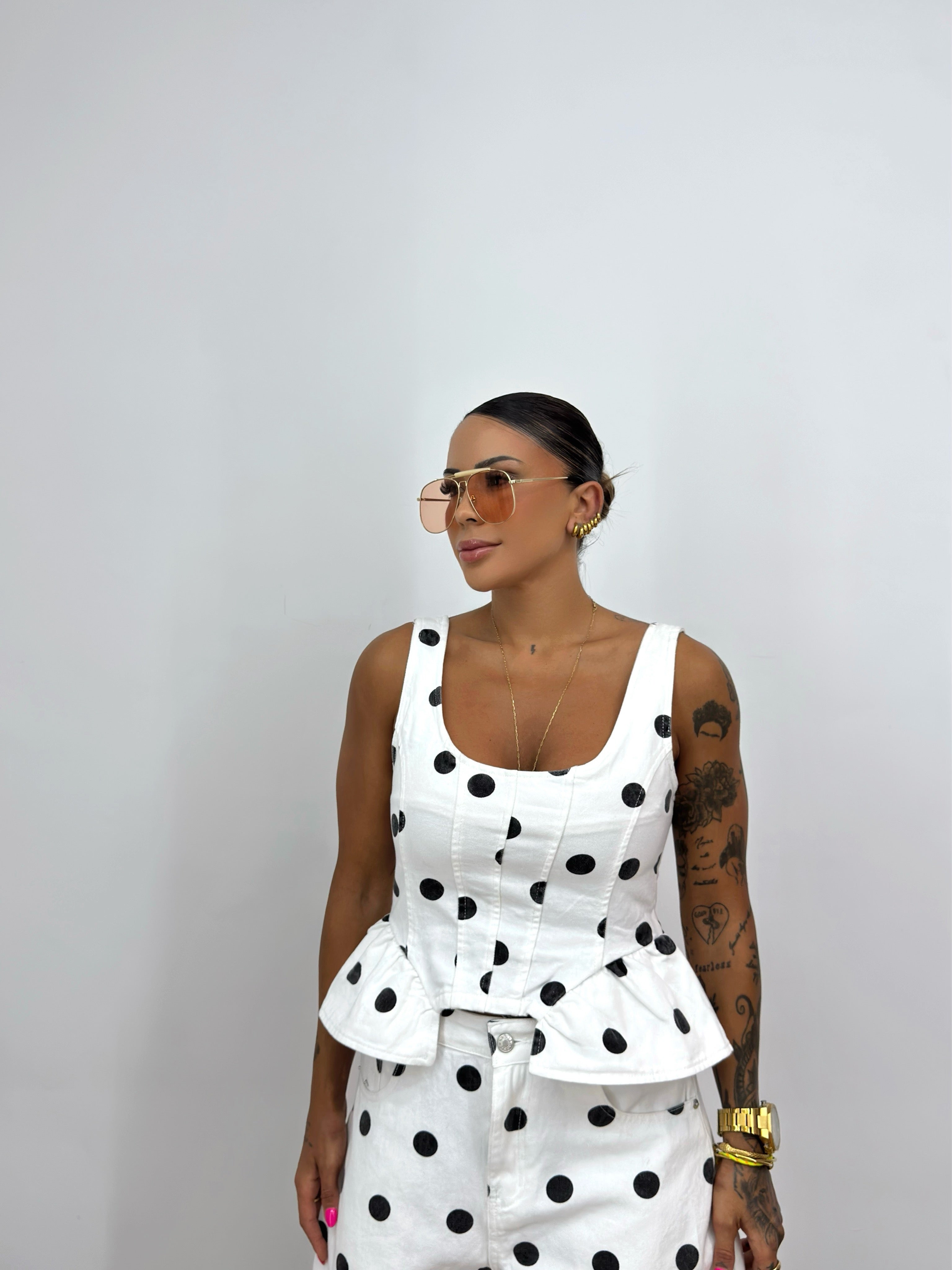 TOP PREMIUM DEMIM POLKA DOTS