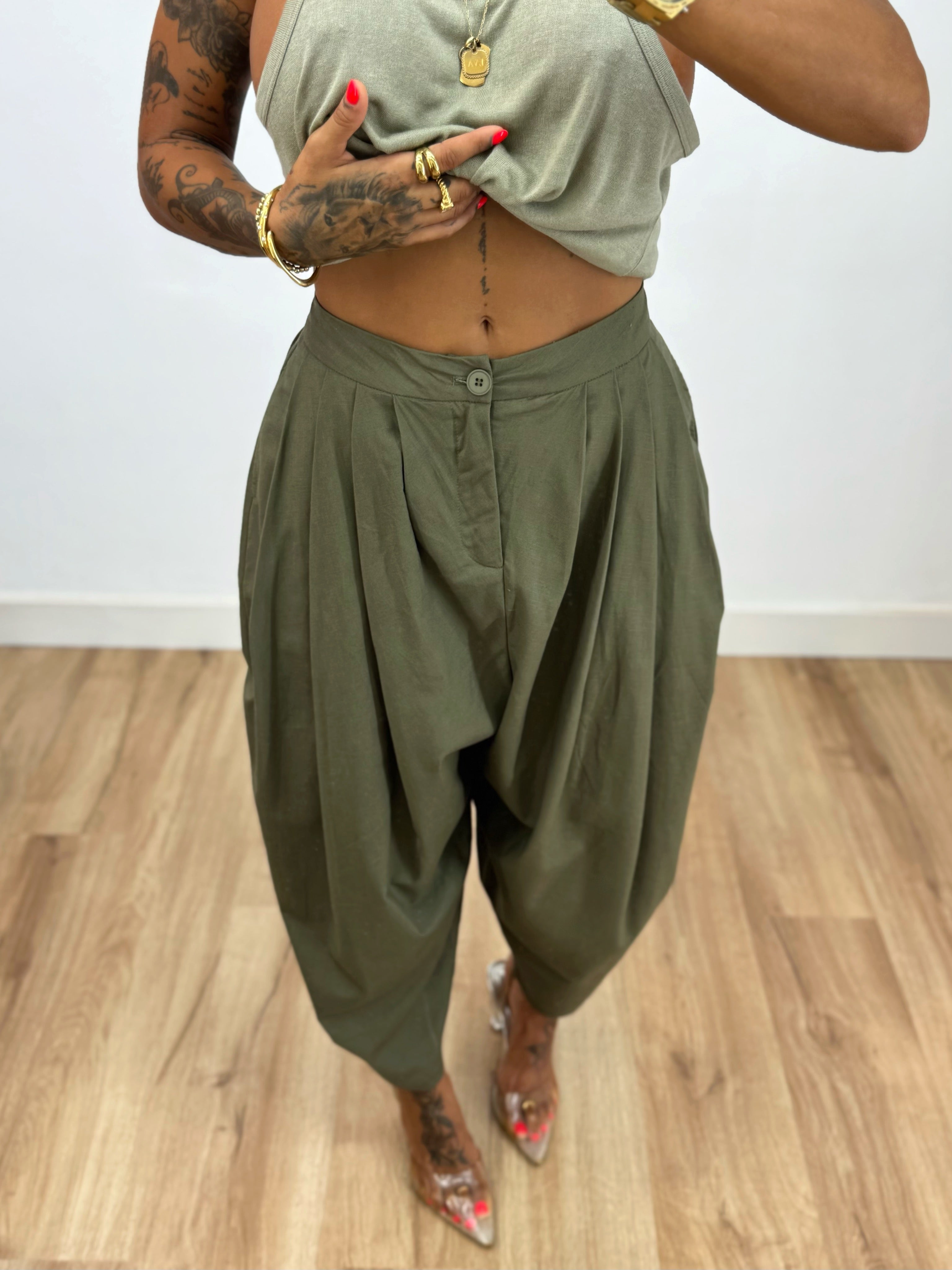 PANTALÓN BAGGY PREMIUM PURO LINO VERD