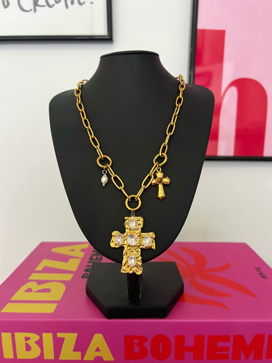 COLLAR DIAMOND SILVER CROSS